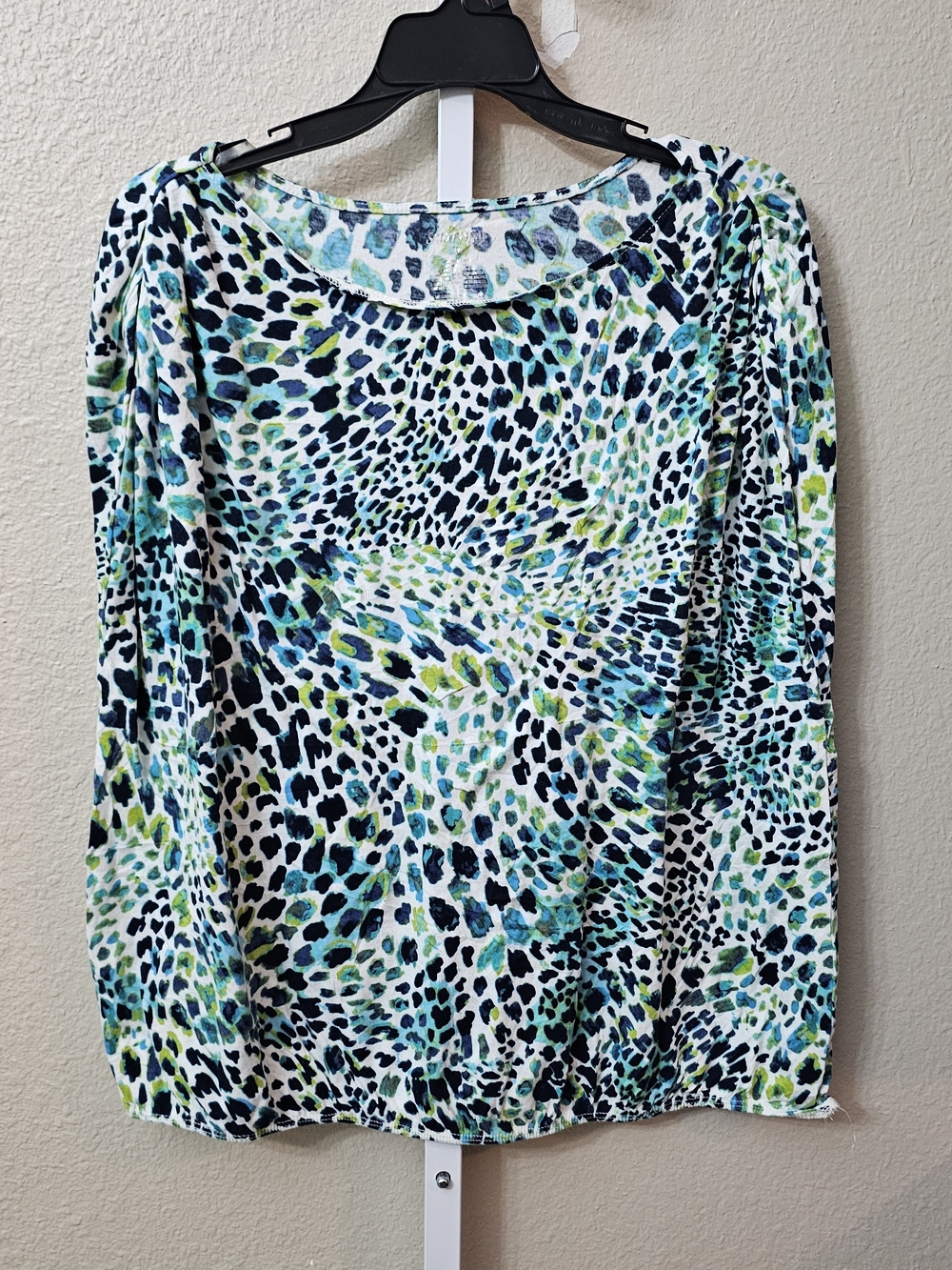 St. John's Bay Teal and Navy Animal-Print Scoop Neck Top